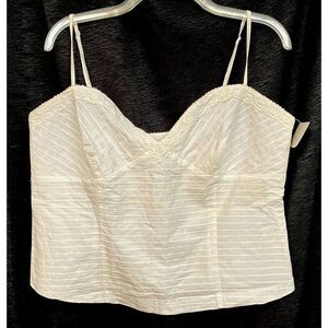 Liz Claiborne Sz 16 White Cropped Cami Top Fully Lined Lace Trimmed Side Zip NEW
